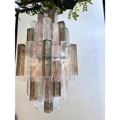 Contemporary Pink and Fum Squared Bark Murano Glass Chandelier - 4303405