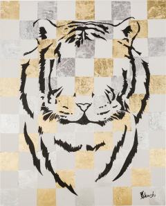 Contemporary Precious Metal Leaf And Acrylic Painting Of A Tiger On Canvas - 3178965