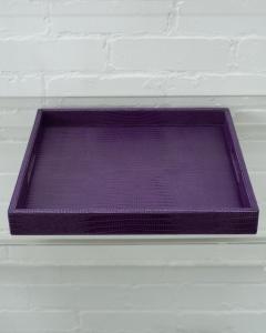 Contemporary Purple Lizard Embossed Leather Large Square Tray - 3091068