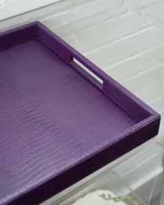 Contemporary Purple Lizard Embossed Leather Large Square Tray - 3091069