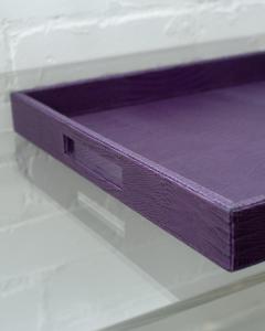 Contemporary Purple Lizard Embossed Leather Large Square Tray - 3091070