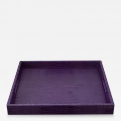 Contemporary Purple Lizard Embossed Leather Large Square Tray - 3098346