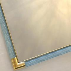 Contemporary Rectangular Light Blue Mirror Torchon Torciglione Murano Glass - 4567057