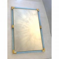 Contemporary Rectangular Light Blue Mirror Torchon Torciglione Murano Glass - 4567059