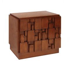 Contemporary Rectangular Patern Brutalist Solid Wood Pair Of Italian Sideboards - 4543959