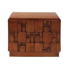 Contemporary Rectangular Patern Brutalist Solid Wood Pair Of Italian Sideboards - 4543962