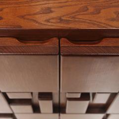 Contemporary Rectangular Patern Brutalist Solid Wood Pair Of Italian Sideboards - 4543965