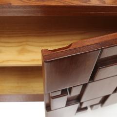 Contemporary Rectangular Patern Brutalist Solid Wood Pair Of Italian Sideboards - 4543967