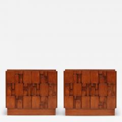 Contemporary Rectangular Patern Brutalist Solid Wood Pair Of Italian Sideboards - 4544190