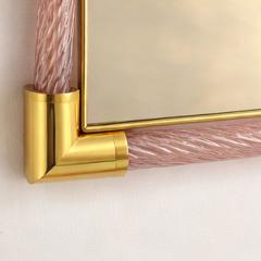 Contemporary Rectangular Pink and Gold Mirror With Torchon Murano Glass - 4567258