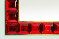 Contemporary Red Diamond Murano Glass Mirror In Stock - 1813059
