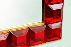 Contemporary Red Diamond Murano Glass Mirror In Stock - 1813060