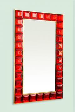 Contemporary Red Diamond Murano Glass Mirror In Stock - 1813067