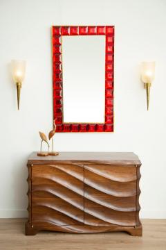 Contemporary Red Diamond Murano Glass Mirror In Stock - 1813071