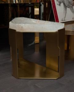 Contemporary Rock Crystal and Brass Table with Geometric Base - 2430807