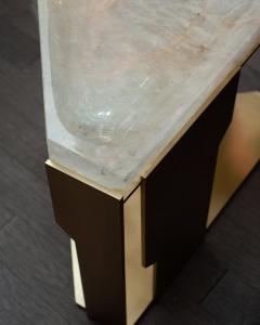 Contemporary Rock Crystal and Brass Table with Geometric Base - 2430808