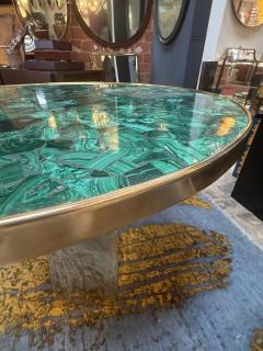 Contemporary Round Malachite Stone Top Dining Table with Solid Brass Base - 4662976