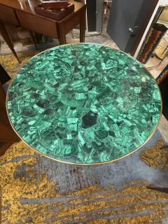 Contemporary Round Malachite Stone Top Dining Table with Solid Brass Base - 4662978
