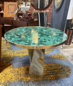 Contemporary Round Malachite Stone Top Dining Table with Solid Brass Base - 4662980