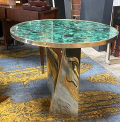 Contemporary Round Malachite Stone Top Dining Table with Solid Brass Base - 4662985