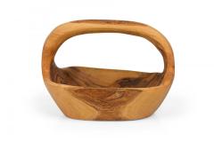 Contemporary Rustic Modern Organic Form Small Olive Wood Basket - 4673761