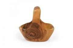 Contemporary Rustic Modern Organic Form Small Olive Wood Basket - 4673764
