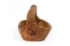 Contemporary Rustic Modern Organic Form Small Olive Wood Basket - 4673773
