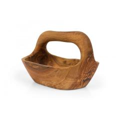 Contemporary Rustic Modern Organic Form Small Olive Wood Basket - 4721095