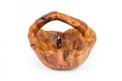 Contemporary Rustic Organically Shaped Olive Wood Basket with Handle - 4673791