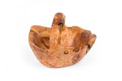 Contemporary Rustic Organically Shaped Olive Wood Basket with Handle - 4673794