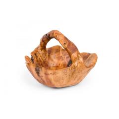 Contemporary Rustic Organically Shaped Olive Wood Basket with Handle - 4721097