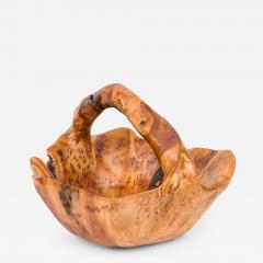 Contemporary Rustic Organically Shaped Olive Wood Basket with Handle - 4721148