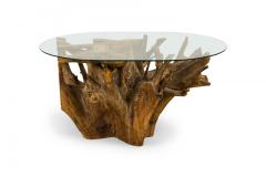 Contemporary Rustic Tree Root and Clear Oval Glass Coffee Table - 4660660