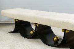 Contemporary Sculptural Iron Bench with Polished Brass Decorations - 4461767