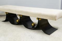 Contemporary Sculptural Iron Bench with Polished Brass Decorations - 4461769