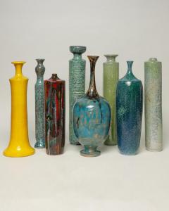 Contemporary Set of 8 Italian Mid Century Inspired Glazed Ceramic Vases - 3344795