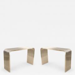 Contemporary Silver Metal Curved Metal Slat Console Tables - 2795033