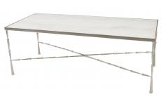 Contemporary Silver Metal Faux Bamboo and White Marble Coffee Table - 4171844