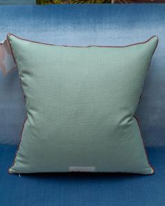 Contemporary Soft Blue Merino Wool and Linen Pillow with Embroidered Florals - 3558309