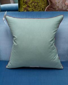 Contemporary Soft Blue Merino Wool and Linen Pillow with Embroidered Florals - 3558319