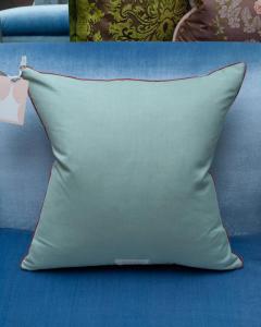 Contemporary Soft Blue Merino Wool and Linen Pillow with Embroidered Florals - 3558324