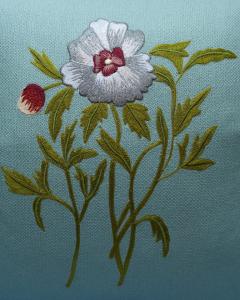 Contemporary Soft Blue Merino Wool and Linen Pillow with Embroidered Flower - 3558302