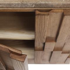 Contemporary Solid Oak Wood And Travertine Pair Of Italian Sideboards - 4544157