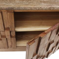 Contemporary Solid Oak Wood And Travertine Pair Of Italian Sideboards - 4544160