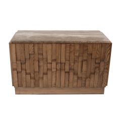 Contemporary Solid Oak Wood And Travertine Pair Of Italian Sideboards - 4544161