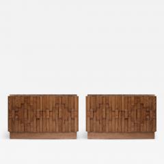 Contemporary Solid Oak Wood And Travertine Pair Of Italian Sideboards - 4544214