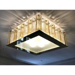 Contemporary Square Italian Crystal Amber Murano Glass Flush Chandelier Pendant - 1487660