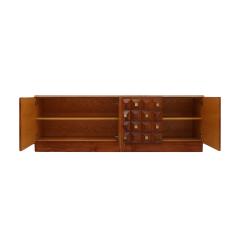 Contemporary Square Pattern Oak Wood Brass and Travertine Top Italian Sideboard - 4579075