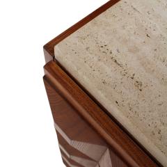 Contemporary Square Pattern Oak Wood Brass and Travertine Top Italian Sideboard - 4579077