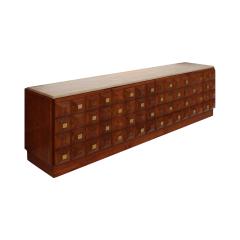 Contemporary Square Pattern Oak Wood Brass and Travertine Top Italian Sideboard - 4579080
